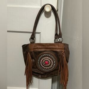 Montana West brown fringe shoulder carry bag boho western purse vegan leather